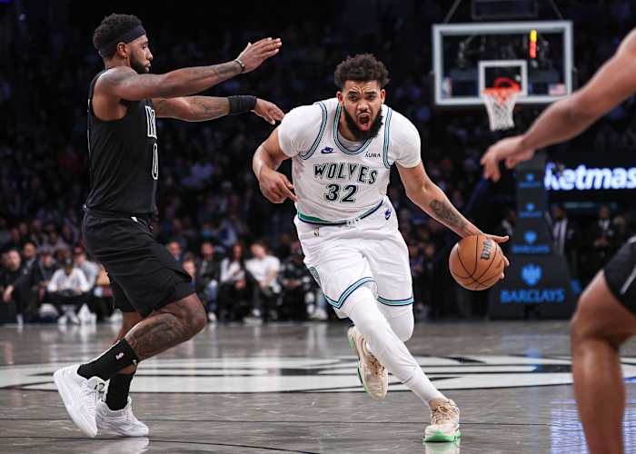 January 25, 2024; Minnesota Timberwolves center Karl-Anthony Towns against Brooklyn Nets at Barclays Center
